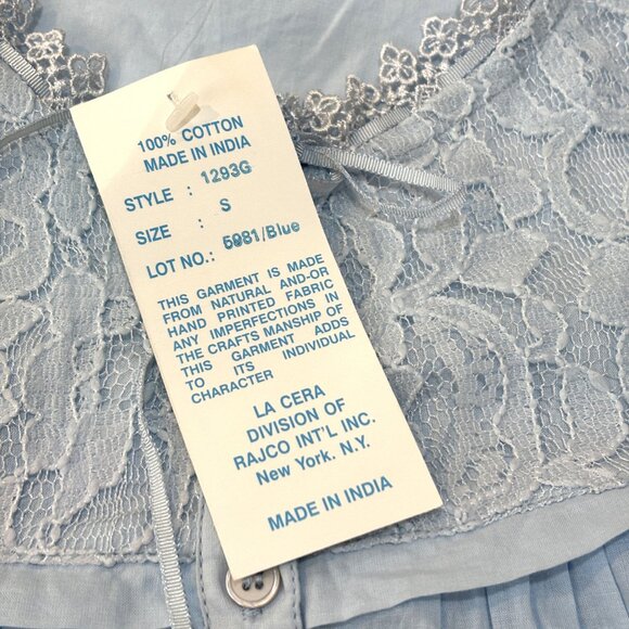La Cera 100% Blue Cotton Nightgown Small NWT - Picture 13 of 13